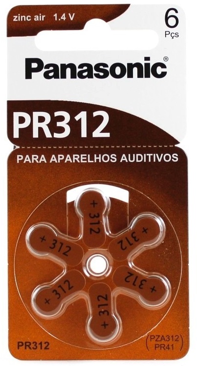 Pack 6x Pilhas p/ Aparelhos Auditivos - PR312/PR41/AZA312 - PANASONIC