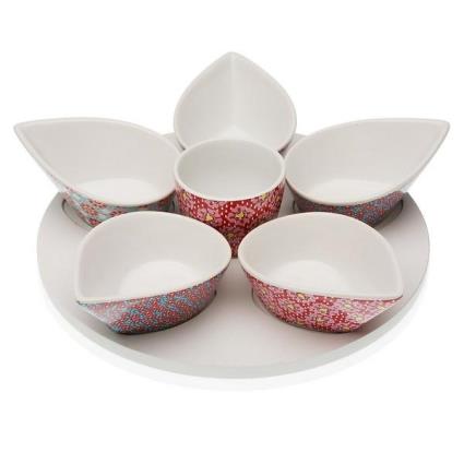 Conjunto para Aperitivos Rozanne (6 uds) Porcelana Madeira MDF