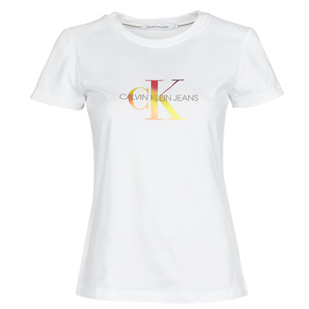 Calvin Klein Jeans  T-Shirt mangas curtas SEASONAL FILLED MONOGRAM TEE  Branco Disponível em tamanho para senhora. S,M,L,XL,XS.Mulher > Roupas > Camiseta 