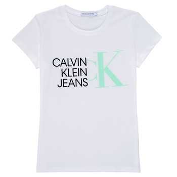Calvin Klein Jeans  T-Shirt mangas curtas HYBRID LOGO SLIM T-SHIRT  Branco Disponível em tamanho para rapariga. 10 ans,12 ans,14 ans,16 ans.Criança > Menina > Roupas > Camiseta  