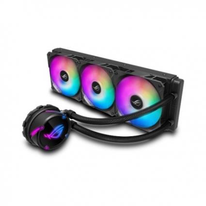 ROG STRIX LC 360 RGB all-in-one liquid CPU cooler com Aura Sync RGB, and ROG 120mm ARGB radiator fan