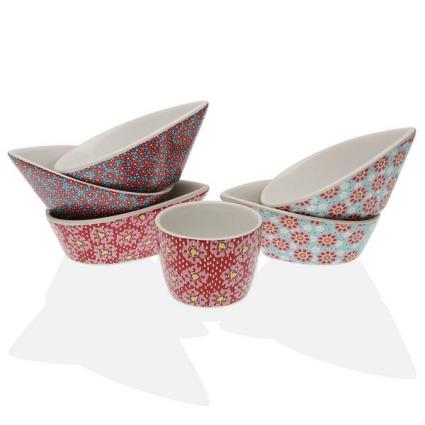 Conjunto para Aperitivos Rozanne (6 uds) Porcelana Madeira MDF