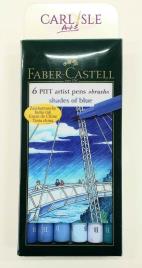 Faber Castell - Marcadores Pitt Pincel Tons Azul - Cx.6 Unidades