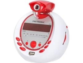 Rádio Despertador METRONIC 477021 Pirata (Branco/ Vermelho - Digital - Função Snooze - Pilhas)