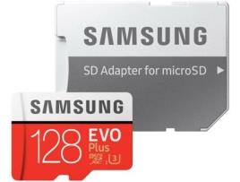 Cartão de Memória MicroSDXC SAMSUNG Evo Plus (128 GB - 100 MB/s - C10) + Adaptador