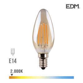 LAMPADA VELA FILAMENTO LED VIDRO VINTAGE E14 4,5W 350 Lm 2000K LUZ QUENTE EDM