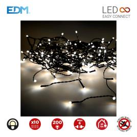 CORTINA EASY-CONNECT BRANCO QUENTE 10 FILAS 200 LEDS IP44 30V TOTAL 3,2W 2X2M EDM