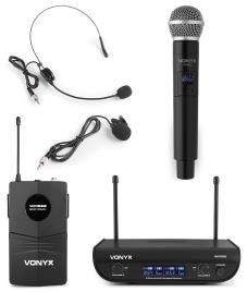Central 2 Microfones UHF 2 Canais s/ Fios (Mão e Cabeça) WM82C - VONYX