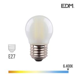LAMPADA ESFERICA FILAMENTO LED VIDRO MATTE E27 4,5W 470 Lm 6400K LUZ FRIA EDM