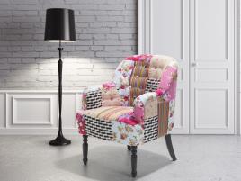 Poltrona tipo patchwork multicolor base rosa estilo chesterfield MANDAL