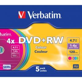 DVD+RW VERBATI.4x 4,7GB COLOUR S-PACK5