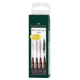 FABER-CASTELL Marcador Fineliner Artist Pitt, XS, S, F, M, Tinta da China Sépia