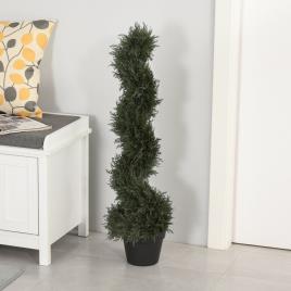 Outsunny Planta decorativa artificial de 90 cm com vaso de cedro com poda em espiral topiaria de 650 folhas verde escuro