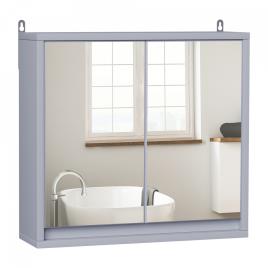 HOMCOM Armário de banheiro com espelho de parede com prateleira ajustável 3 níveis 2 portas 48x14,5x45 cm Cinza