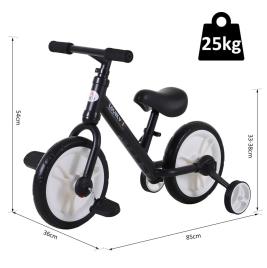 HOMCOM Bicicleta Balance com pedais e rodas removíveis Cor preta carga 25kg