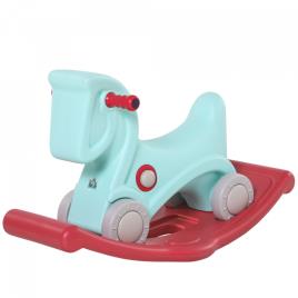 HOMCOM Cavalo Baloiço para Bebés 2 em 1 Carro Andador com Rodas e Efeitos Sonoros e Guiador Brinquedo Infantil para Crianças acima de 1 ano 73x36x43cm Azul e Vermelho