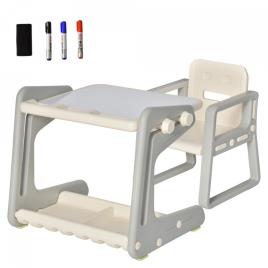 HOMCOM Conjunto de Mesa Conversível e Cadeira para Crianças acima de 12 Meses com 3 Marcadores e 1 Borracha 65x48x66,7 cm Cinza e Branco