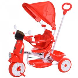 HOMCOM Triciclo infantil com toldo Barreira Apoio para os pés Luz e Música 93x51x94 cm Vermelho