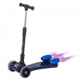 HOMCOM Trotinete infantil de 3 rodas spray foguete altura ajustável música e iluminação para crianças acima de 3 anos Azul