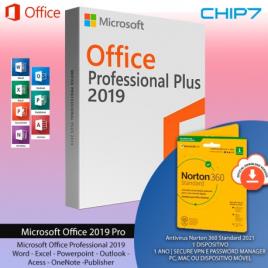 Microsoft Office 2019 Pro - Word! Excel! Powerpoint! Outlook! Acess! OneNote! Publisher! + Antivírus Norton 360 Standard 2021