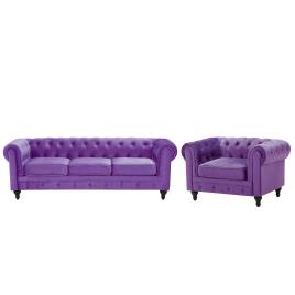 Conjunto de sofás com 4 lugares em veludo violeta CHESTERFIELD