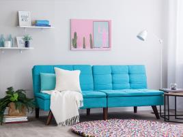 Sofá-cama de 3 lugares em tecido azul turquesa RONNE