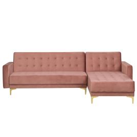 Sofá-cama de canto à esquerda com 4 lugares em veludo rosa ABERDEEN