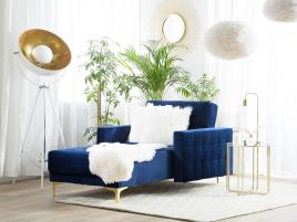 Sofá chaise longue reclinável em veludo azul esccuro ABERDEEN