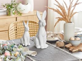 Figura decorativa com forma de coelho em cerâmica branca 26 cm RUCA