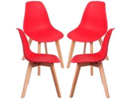 Pack 4 Cadeiras  Kelen (Vermelho - 47 x 82 x 53 cm - Polipropileno - Madeira)