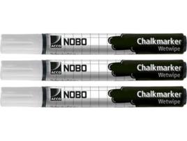Conjunto de 3 Marcadores para Quadro de Vidro NOBO Chalkmarker Wetwipe (Branco)