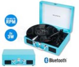 Gira Discos Portátil 33/45 RPM BLUETOOTH 2x 3W (Azul Turquesa) - RICATECH 