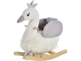 HOMCOM Cavalo de balanço para bebê acima de 18 meses em forma de cisne com som 60x33x59 branco e cinza