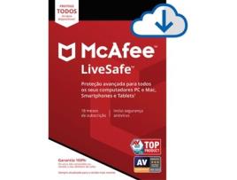 Software MCAFEE Livesafe ESD (Dispositivos Ilimitados - 18 meses - PC, MacBook, Smartphone e Tablet - Formato Digital)