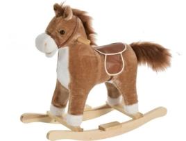 HOMCOM Cavalo de balanço para crianças acima de 36 meses Com boca e cauda móveis Música 65x32,5x61 cm Marrom