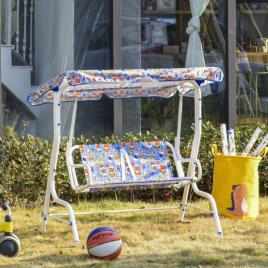 Outsunny Balanço de jardim infantil acima de 3 anos de 2 lugares com toldo ajustável em ângulo e cintos de segurança ao ar livre 110x70x110 cm Azul