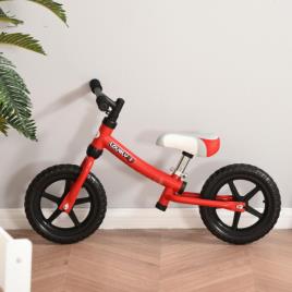 HOMCOM Bicicleta sem pedal para criança acima de 2 anos com selim ajustável em altura Pneus EVA máx. 25 kg Metal 65x33x46 cm Vermelho