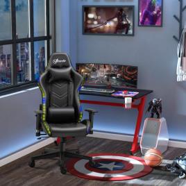 Cadeira de Gaming Ergonômica Giratória Reclinável e Altura Ajustável Basculante com Luz LED Apoio para a Cabeça e Almofada Lomb