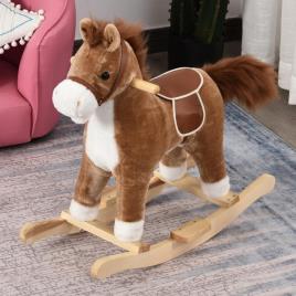 Cavalo de balanço para crianças acima de 36 meses Com boca e cauda móveis Música 65x32,5x61 cm Marrom