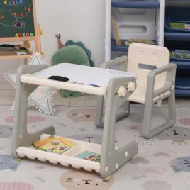 Conjunto de Mesa Conversível e Cadeira para Crianças acima de 12 Meses com 3 Marcadores e 1 Borracha 65x48x66,7 cm Cinza e Bran