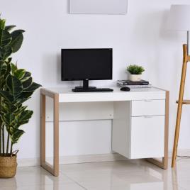 HOMCOM Mesa de escritorio com gaveta Armário Pés retangulares 112,5x50x75,5 cm Branco