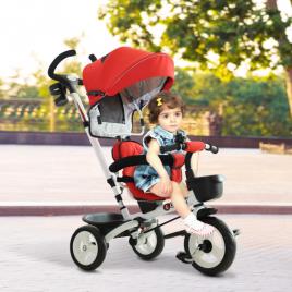 Triciclo de bebê 4 em 1 Trolley Trike Bicicletas para Crianças + 18 meses Evolutivo Giratório Capa Barra destacável Vermelho