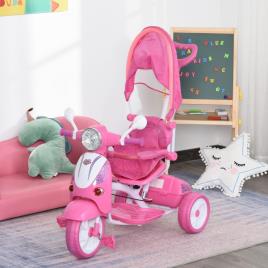 Triciclo para crianças a partir de 18 meses, dobrável com luz e música 102x48x96 cm Rosa