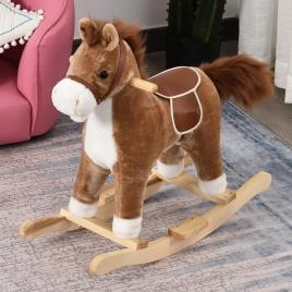 HOMCOM Cavalo de balanço para crianças acima de 36 meses Com boca e cauda móveis Música 65x32,5x61 cm Marrom