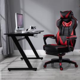 HOMCOM Secretária tipo gaming mesa de escritório com suporte para copos gancho e pés ajustáveis ??120x65x74,5 cm preto