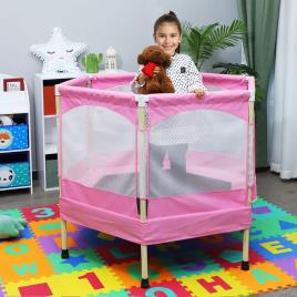 HOMCOM Trampolim infantil Trampolim para Crianças 3-12 Anos Jardim Quintal com Rede de Segurança 50 kg 126x109x98cm Rosa