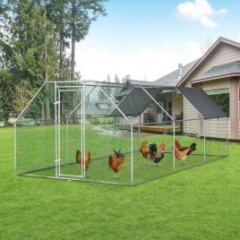 PawHut Galinheiro ao ar livre Gaiola para aves domésticas de metal galvanizado com fechadura e cobertura Oxford 280x570x195cm