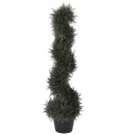 Outsunny Planta decorativa artificial de 90 cm com vaso de cedro com poda em espiral topiaria de 650 folhas verde escuro