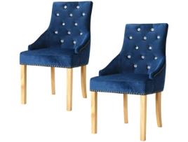 Conjunto 2 Cadeiras de Refeição VIDAXL 245513 Carvalho Maciço e Veludo Azul