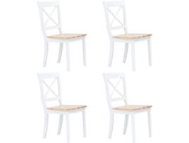 Conjunto 4 Cadeiras de Refeição  247359 Seringueira Maciça Branco e Castanho